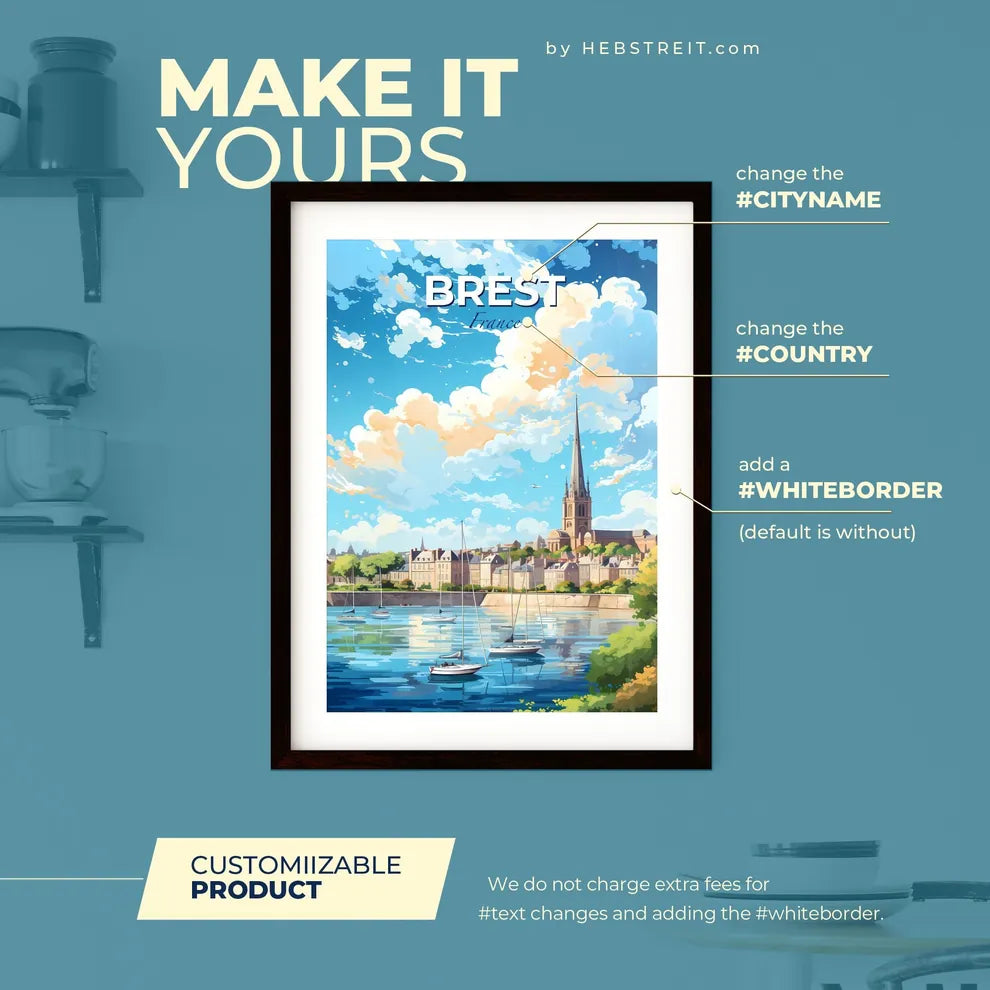 Brest France Skyline - A Water Body With Boats And Buildings In The Background - Customizable Travel Gift Default Title