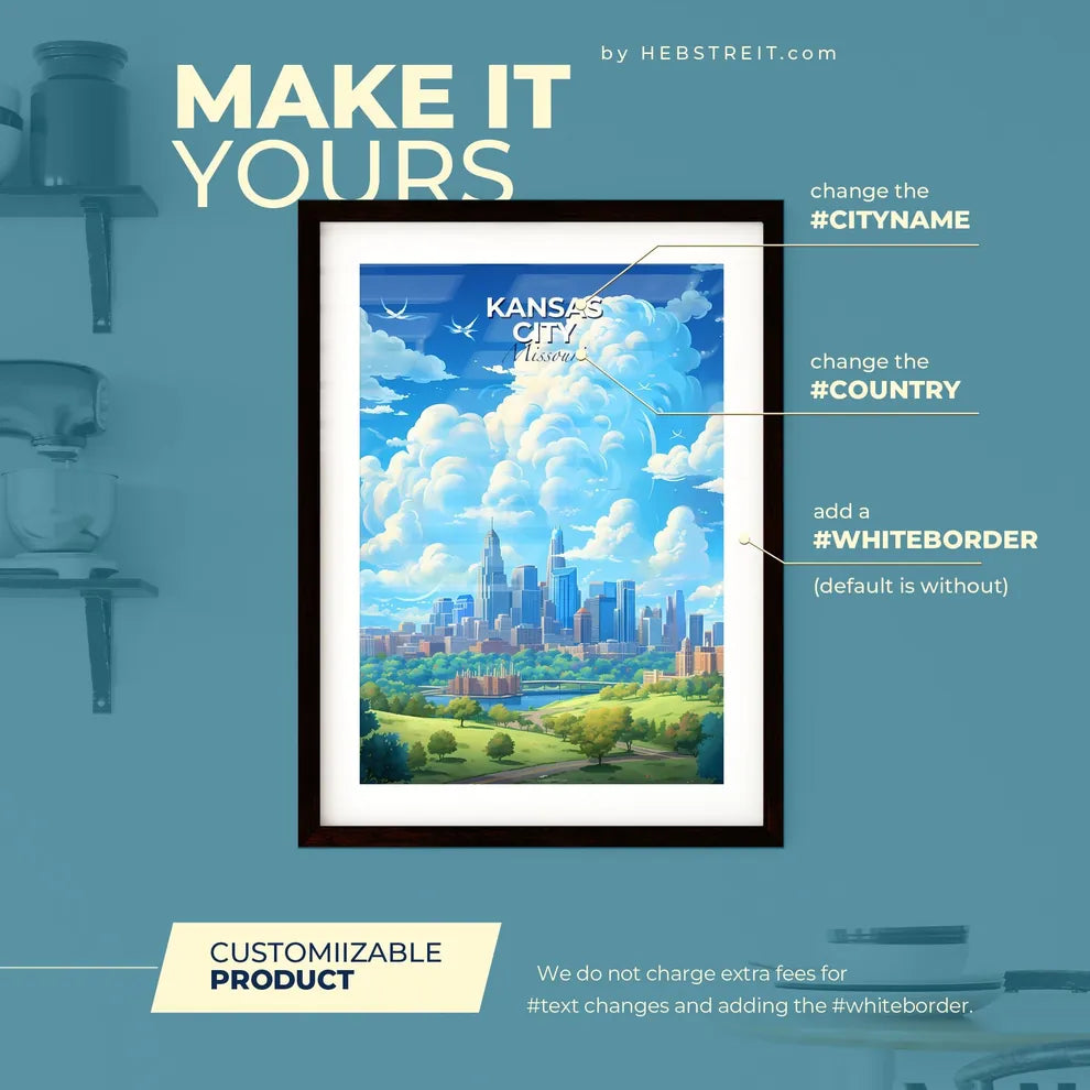 Kansas City Missouri Skyline - A Landscape Of A City With A River And Clouds In The Sky - Customizable Travel Gift Default Title