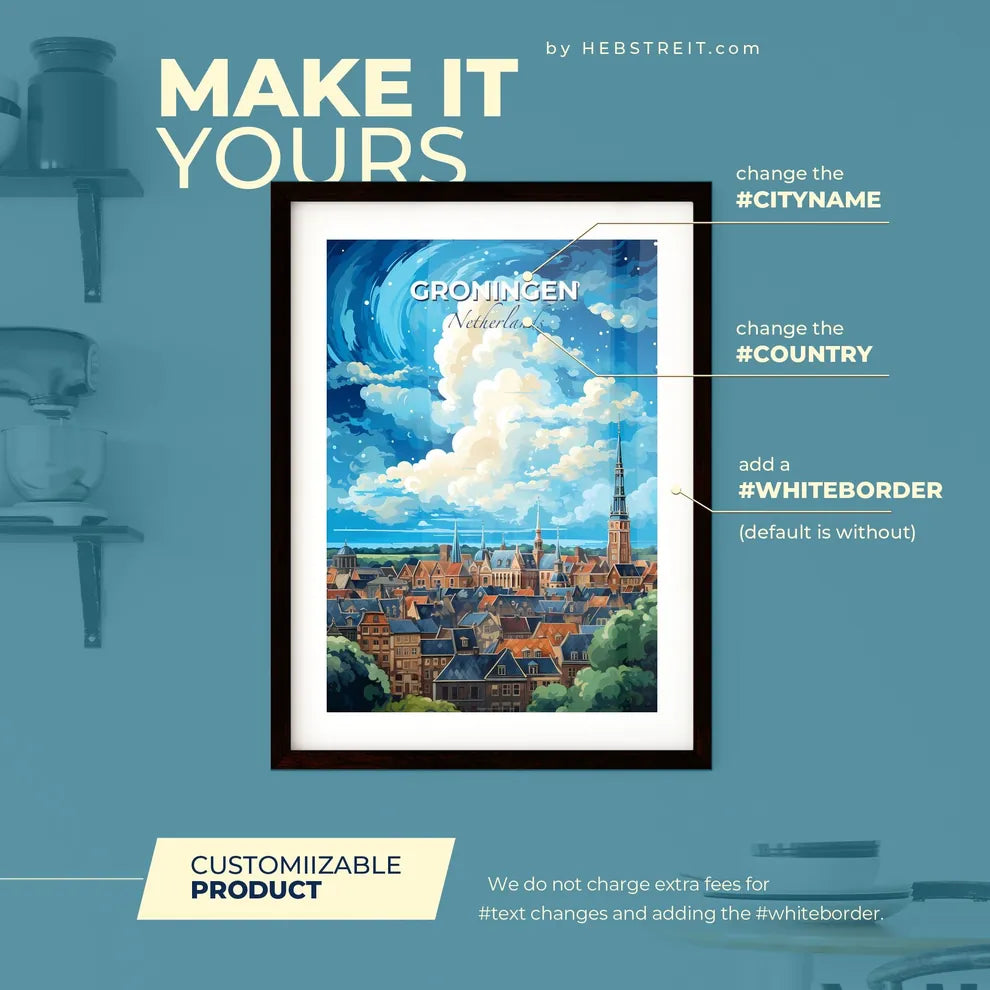 Groningen Netherlands Skyline - A City With A Tower And Trees - Customizable Travel Gift Default Title