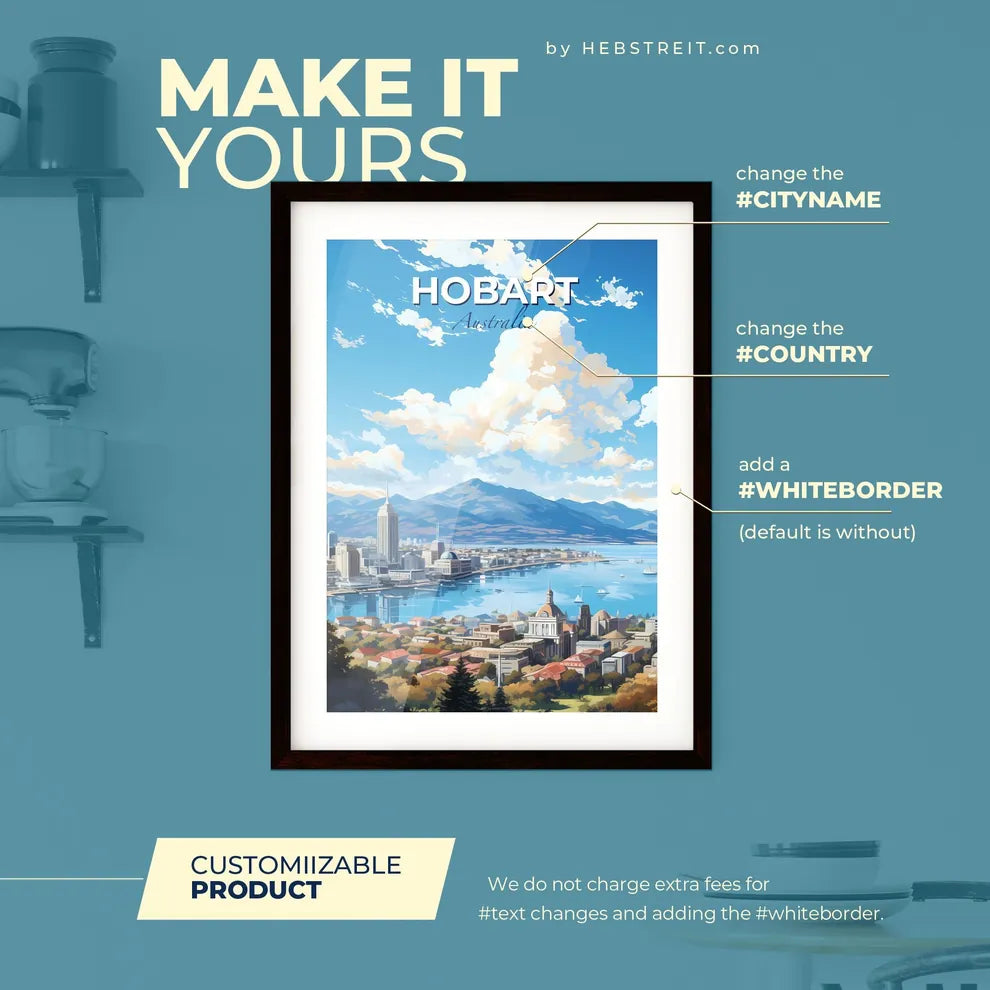 Hobart Australia Skyline - A City By The Water - Customizable Travel Gift Default Title