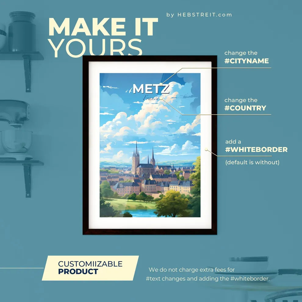Metz France Skyline - A City With Towers And Trees - Customizable Travel Gift Default Title