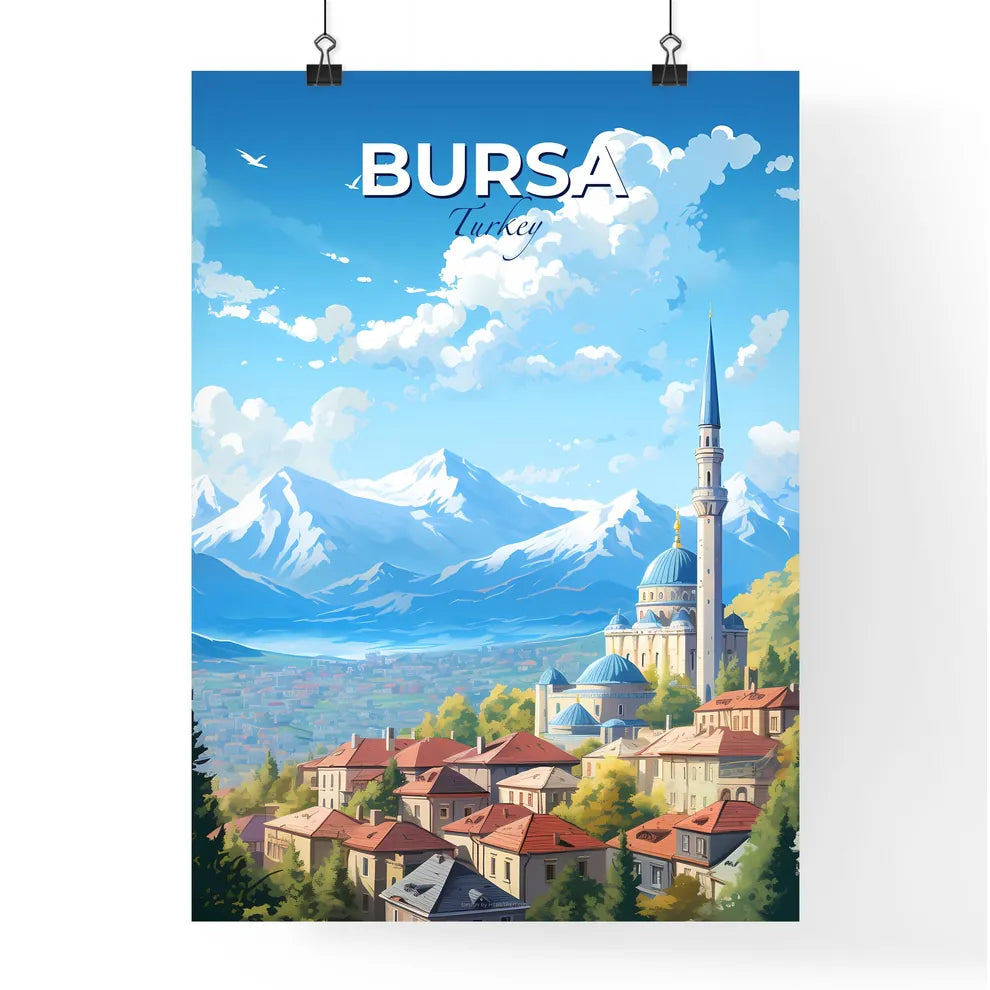 Bursa Turkey Skyline - A City With A Tower And Mountains In The Background - Customizable Travel Gift Default Title
