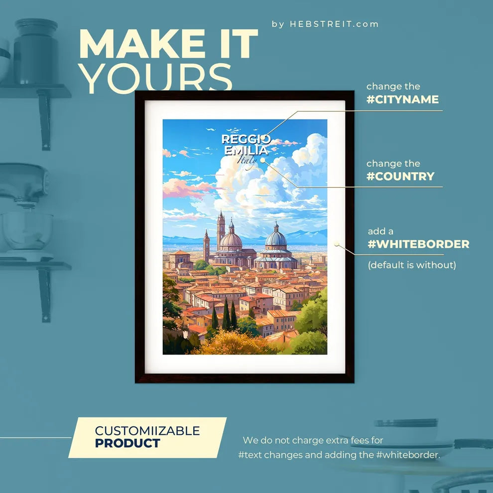 Reggio Emilia Italy Skyline - A City With A Dome Shaped Building - Customizable Travel Gift Default Title