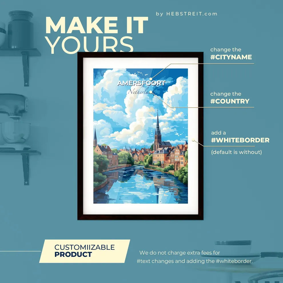 Amersfoort Netherlands Skyline - A River With Trees And Buildings In The Background - Customizable Travel Gift Default Title