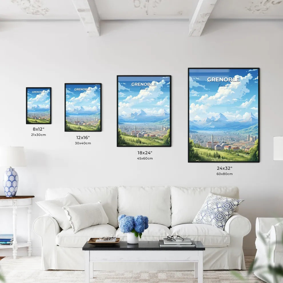 Grenoble France Skyline - A Landscape Of A City With Mountains And Trees - Customizable Travel Gift Default Title