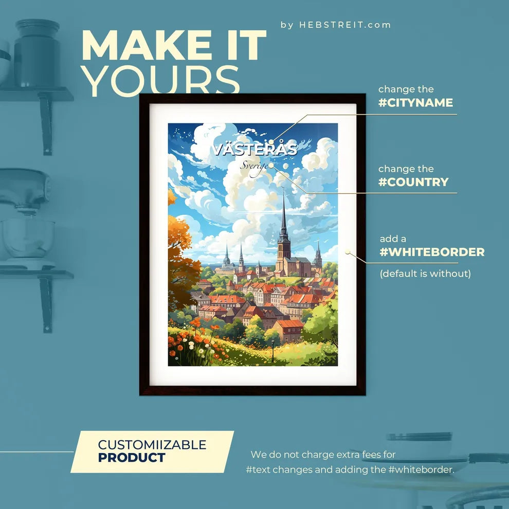 Vsters Sverige Skyline - A City With A Tower And Trees - Customizable Travel Gift Default Title