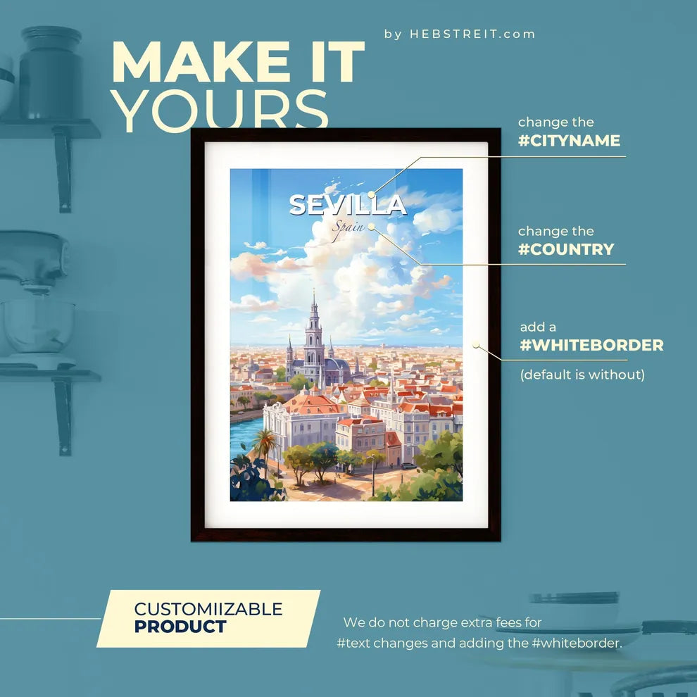 Sevilla Spain Skyline - A City With A River And A Church - Customizable Travel Gift Default Title