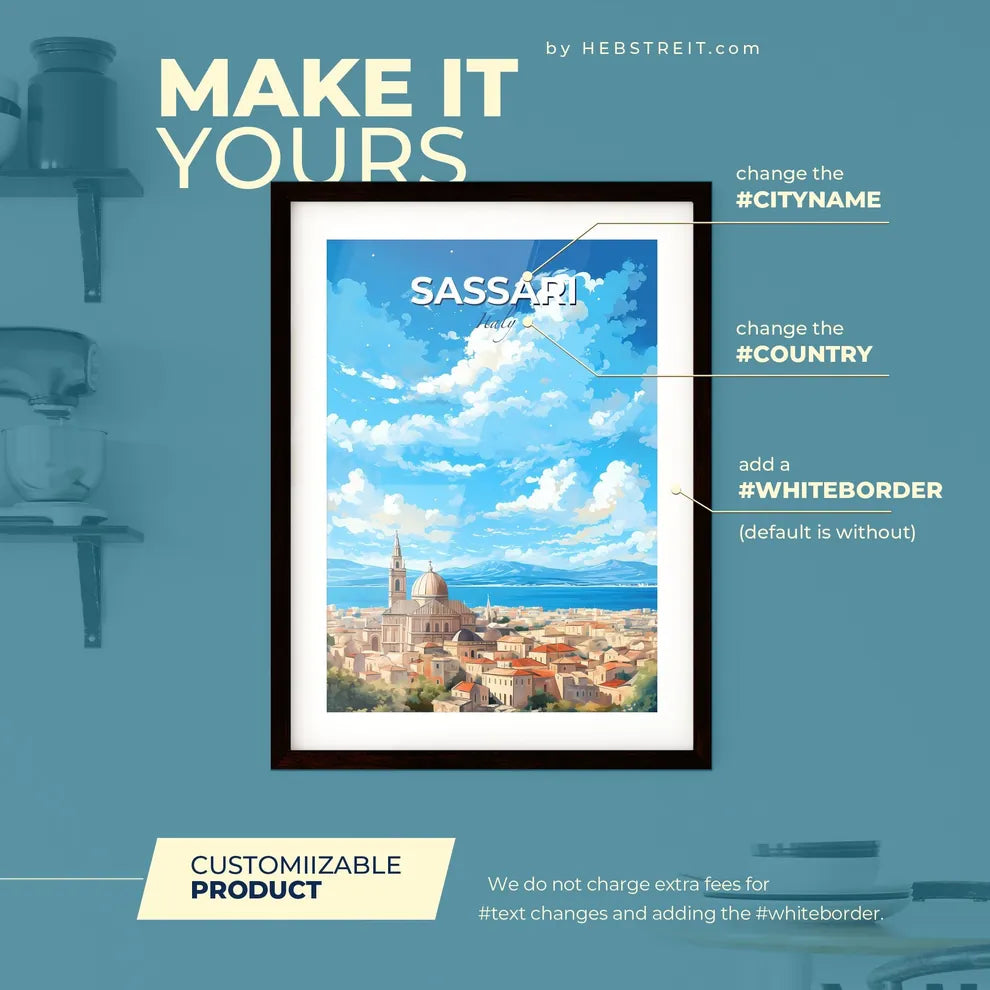 Sassari Italy Skyline - A City With A Tower And A Body Of Water - Customizable Travel Gift Default Title