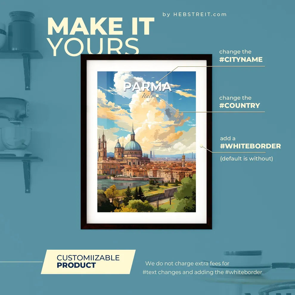 Parma Italy Skyline - A City With A Blue Dome And Towers - Customizable Travel Gift Default Title