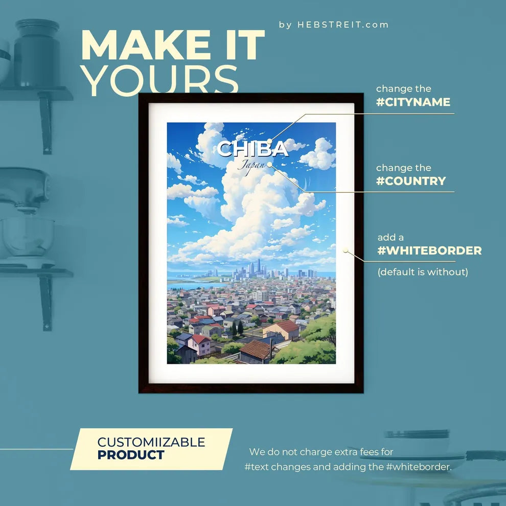 Chiba Japan Skyline - A City With Buildings And Trees And A Body Of Water - Customizable Travel Gift Default Title