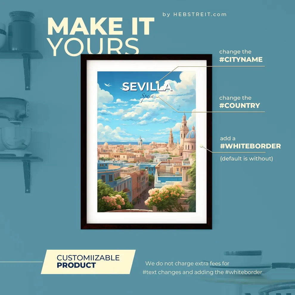 Sevilla Spain Skyline - A City With A Blue Sky And Clouds - Customizable Travel Gift Default Title