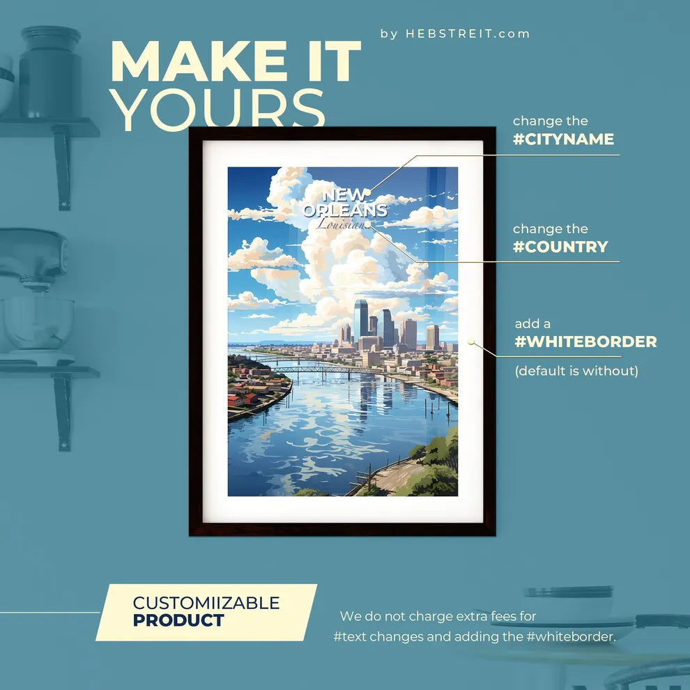 New Orleans Louisiana Skyline - A City Next To A River - Customizable Travel Gift Default Title