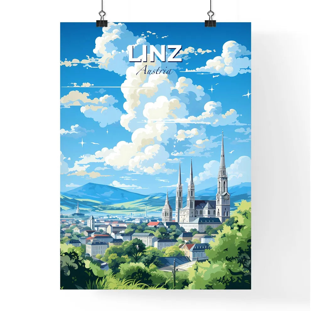Linz Austria Skyline - A City With A Large Building And Trees - Customizable Travel Gift Default Title