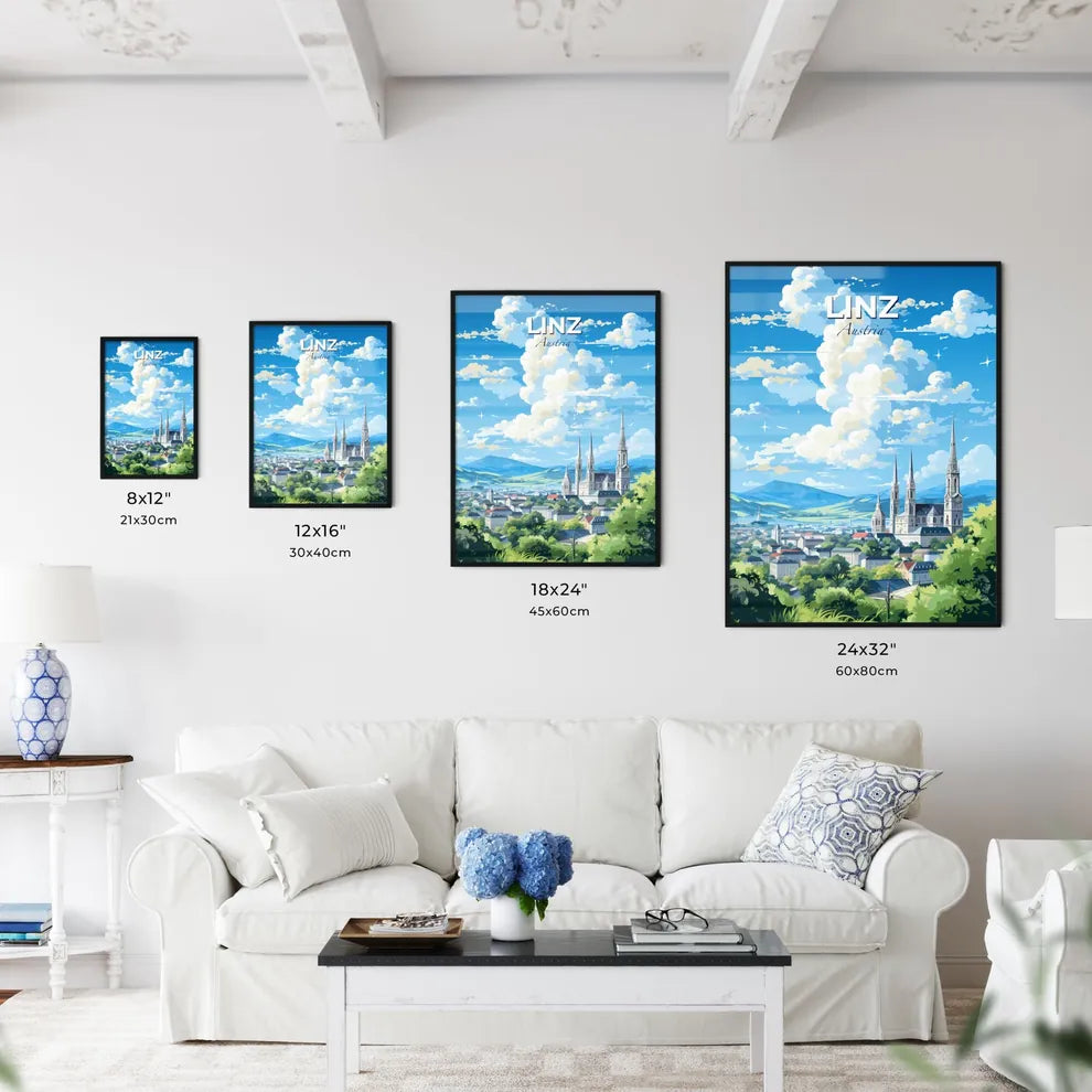 Linz Austria Skyline - A City With A Large Building And Trees - Customizable Travel Gift Default Title