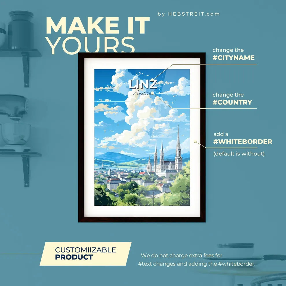 Linz Austria Skyline - A City With A Large Building And Trees - Customizable Travel Gift Default Title