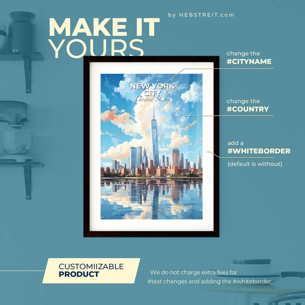 New York City Skyline - A City Skyline With A Body Of Water - Customizable Travel Gift Default Title