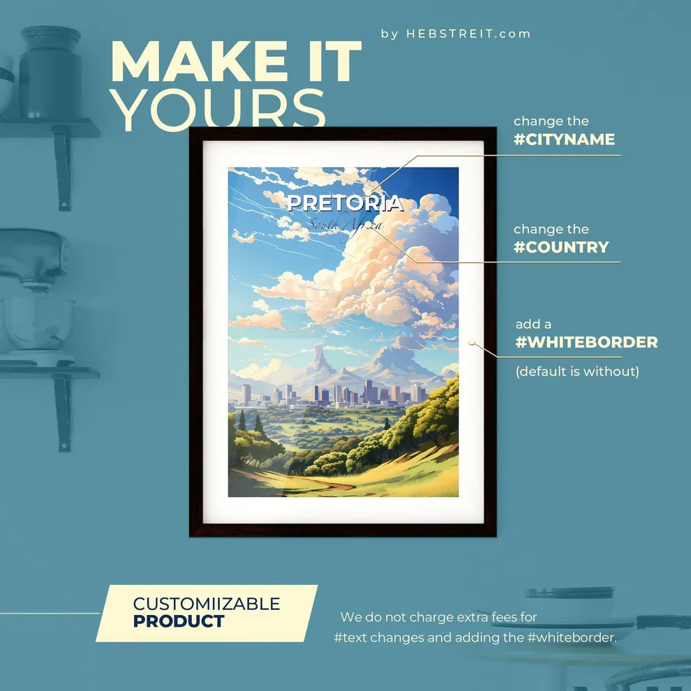 Pretoria South Africa Skyline - A Landscape With A City And Mountains - Customizable Travel Gift