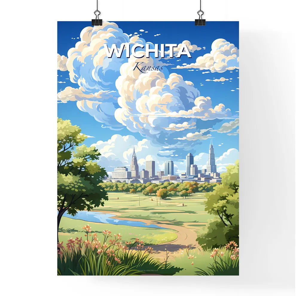 Wichita Kansas Skyline - A Landscape With Trees And A City In The Distance - Customizable Travel Gift Default Title