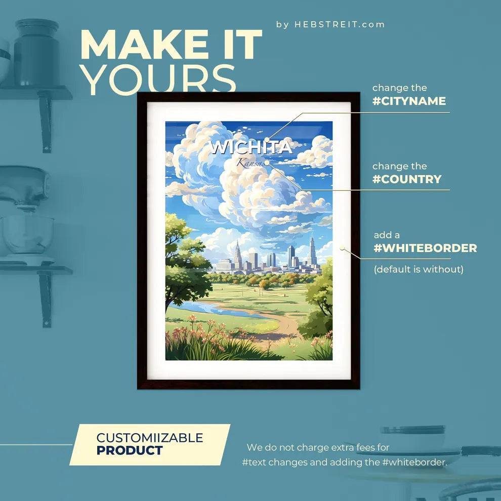 Wichita Kansas Skyline - A Landscape With Trees And A City In The Distance - Customizable Travel Gift Default Title