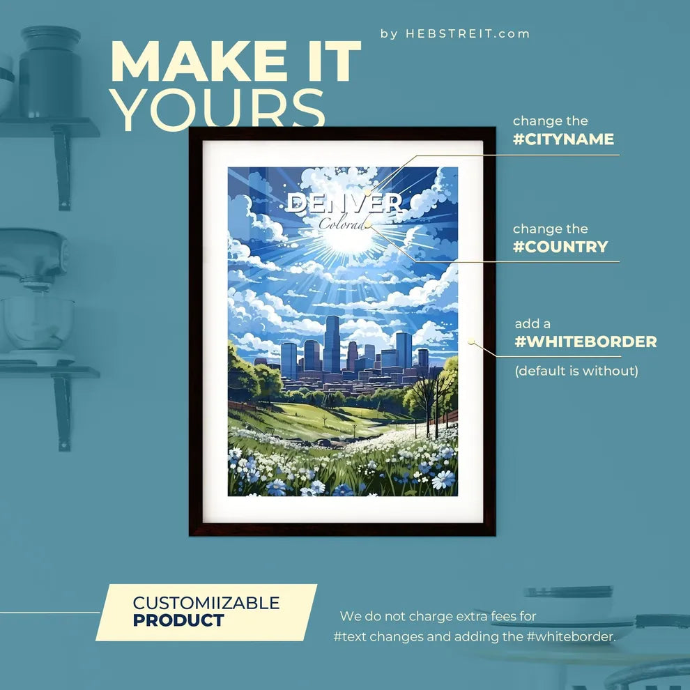 Denver Colorado Skyline - A City Landscape With A City In The Background - Customizable Travel Gift Default Title