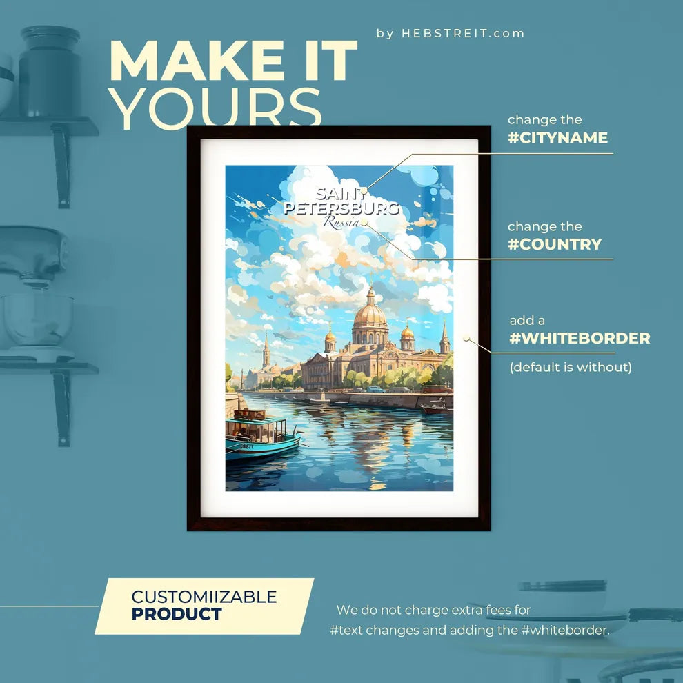 Saint Petersburg Russia Skyline - A Water Next To A Building - Customizable Travel Gift Default Title