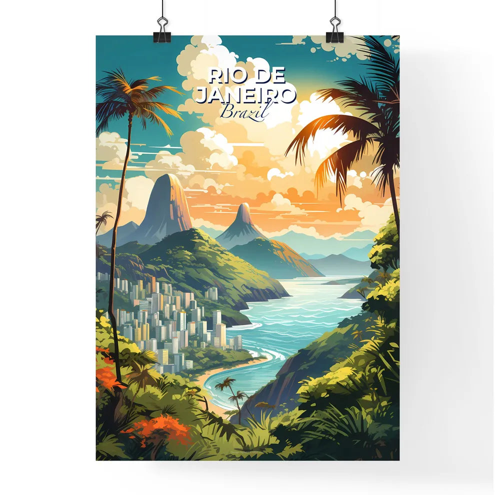 Rio de Janeiro Brazil Skyline - A Landscape Of A Tropical Beach With Palm Trees And Buildings - Customizable Travel Gift Default Title
