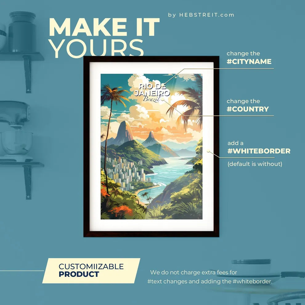 Rio de Janeiro Brazil Skyline - A Landscape Of A Tropical Beach With Palm Trees And Buildings - Customizable Travel Gift Default Title