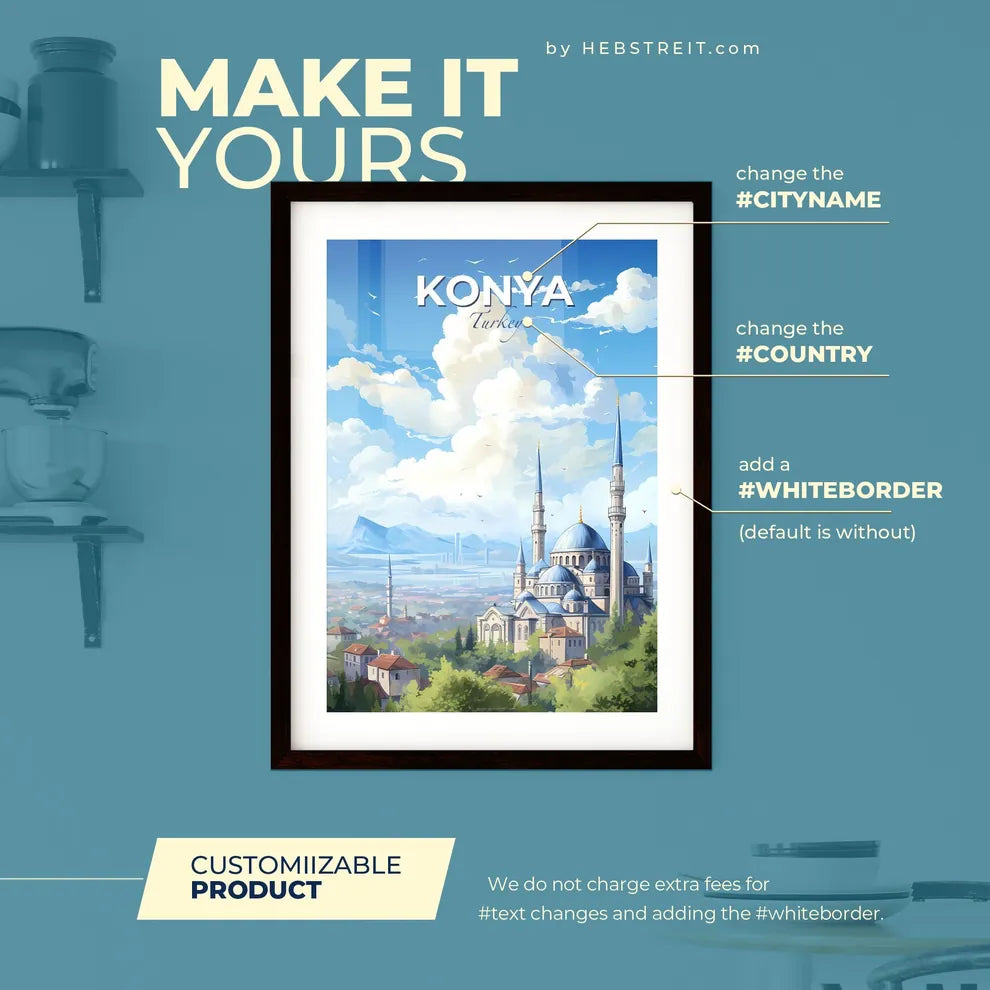 Konya Turkey Skyline - A Building With Towers And A City In The Background - Customizable Travel Gift Default Title