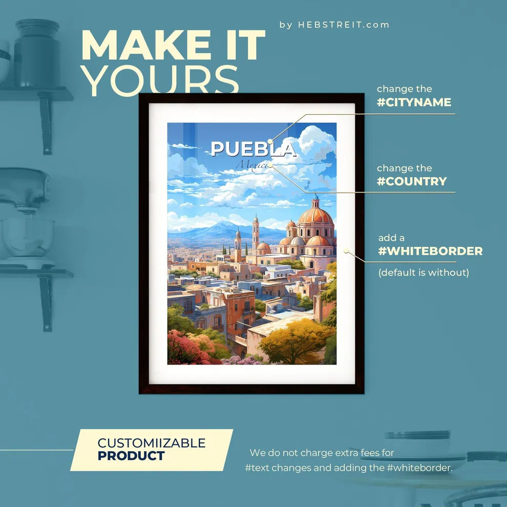 Puebla Mexico Skyline - A City With A Dome Shaped Building - Customizable Travel Gift Default Title