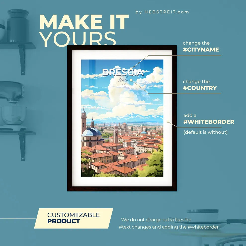 Brescia Italy Skyline - A City With Many Buildings And Trees - Customizable Travel Gift Default Title