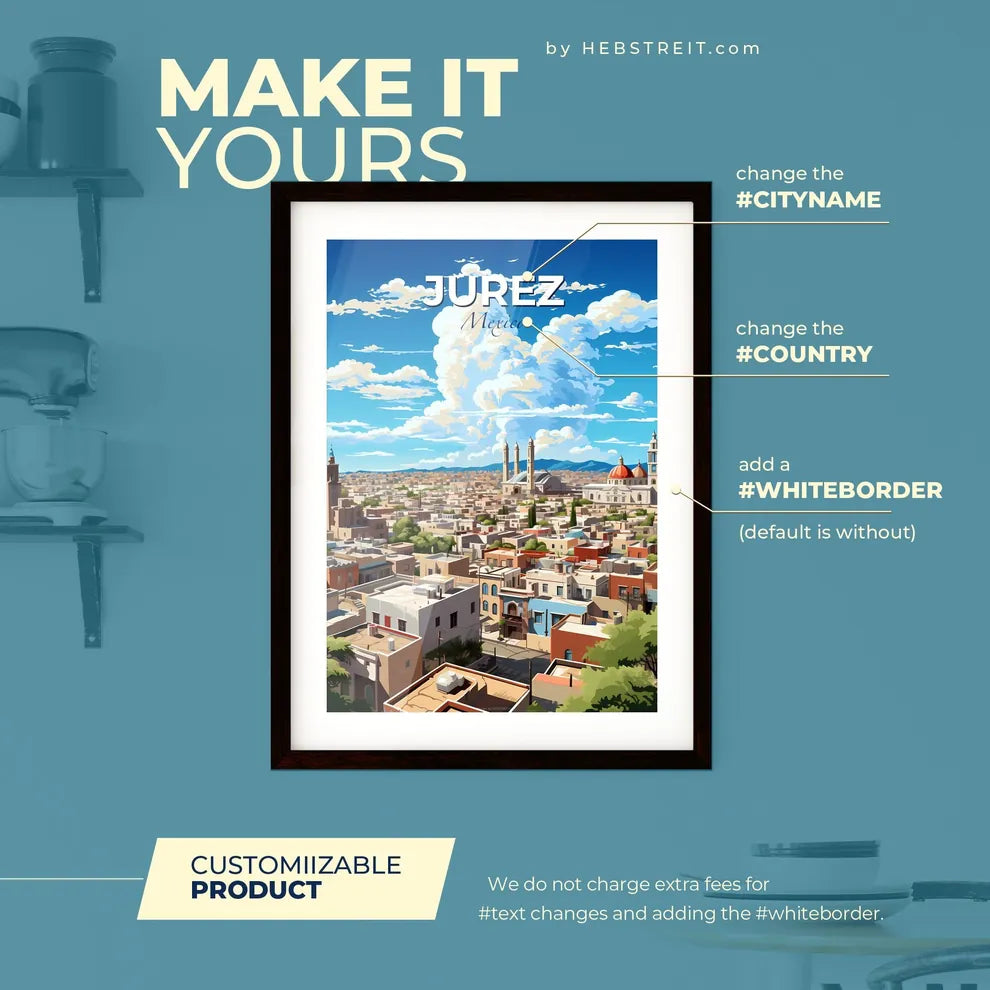 Jurez Mexico Skyline - A City With Buildings And Trees - Customizable Travel Gift Default Title