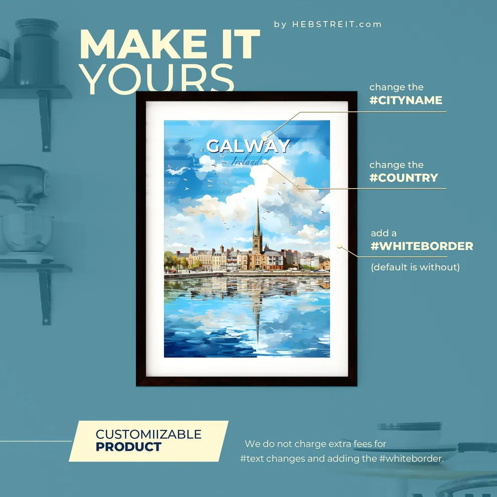 Galway Ireland Skyline - A Water Body With A Body Of Water And A Building With A Tower - Customizable Travel Gift Default Title