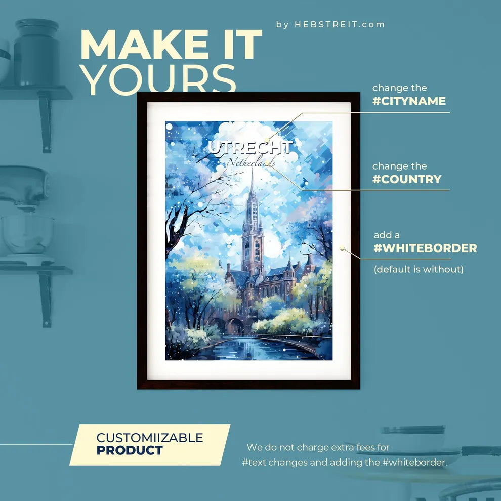 Utrecht Netherlands Skyline - A Painting Of A Building With Trees And A Tower - Customizable Travel Gift Default Title