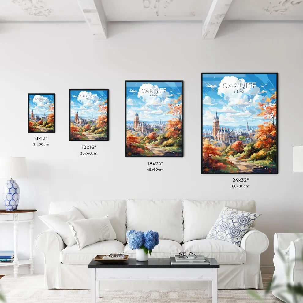 Cardiff Wales Skyline - A Painting Of A City With Trees And Blue Sky - Customizable Travel Gift Default Title