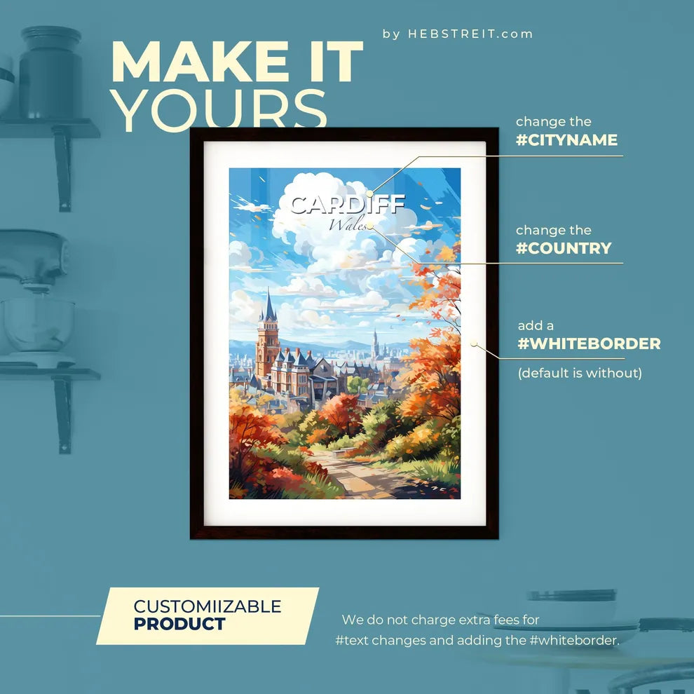 Cardiff Wales Skyline - A Painting Of A City With Trees And Blue Sky - Customizable Travel Gift Default Title