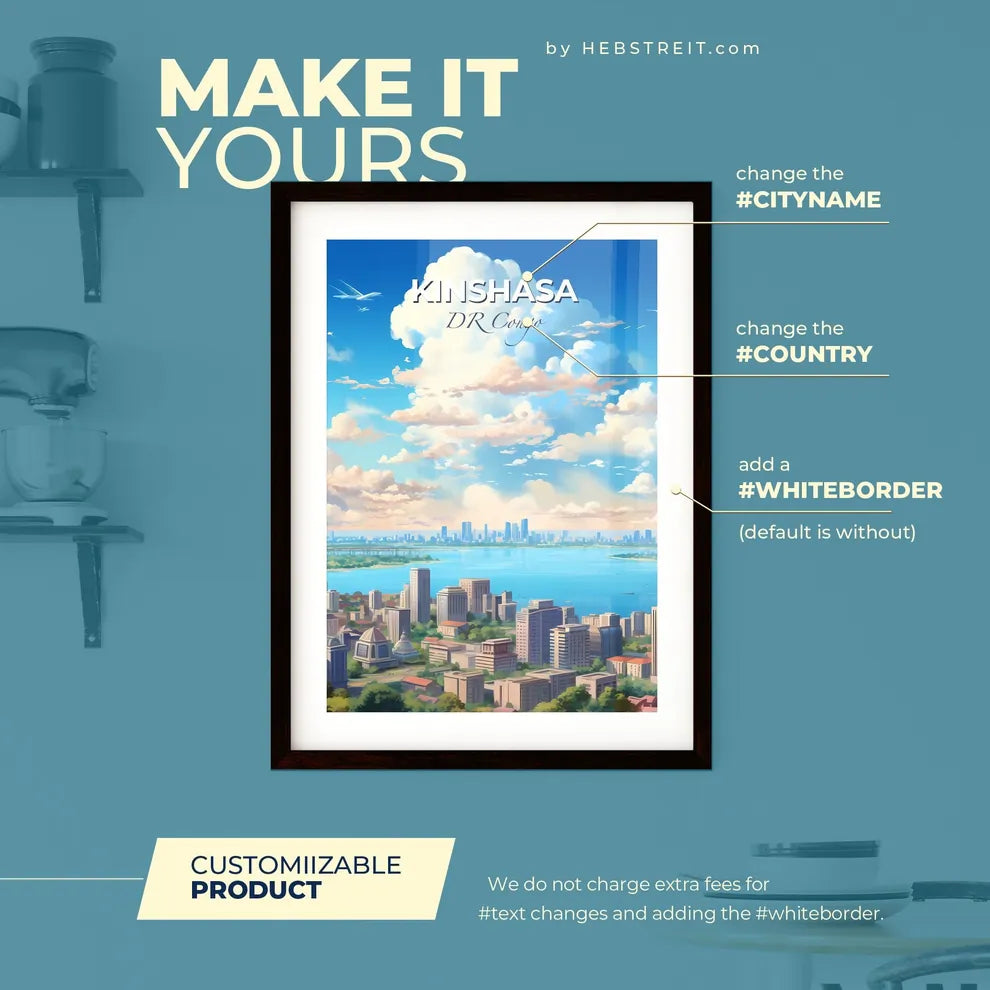 Kinshasa Dr Congo Skyline - A Cityscape With Water And Clouds - Customizable Travel Gift Default Title