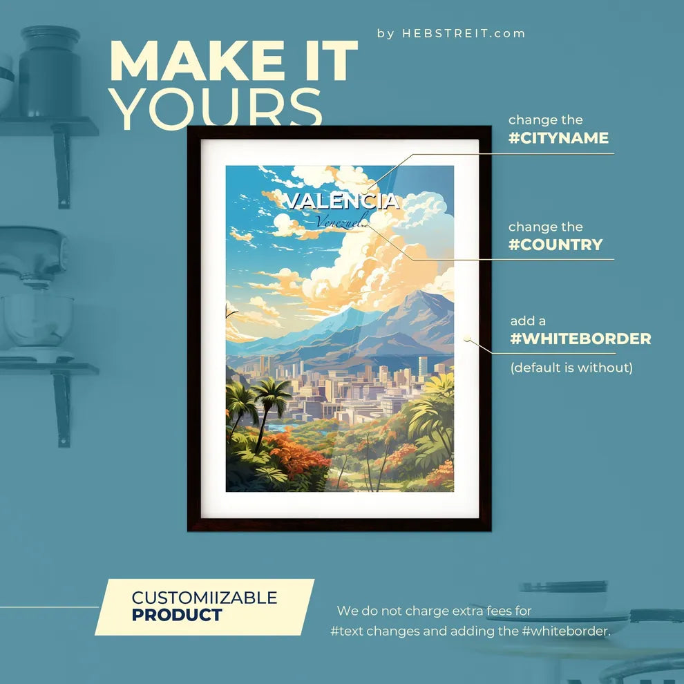 Valencia Venezuela Skyline - A Landscape Of A City With Trees And Mountains - Customizable Travel Gift Default Title