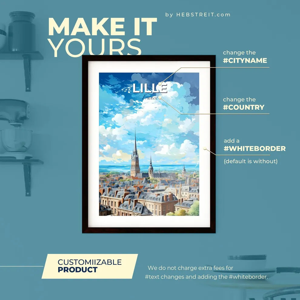 Lille France Skyline - A City With A Tall Spire - Customizable Travel Gift Default Title