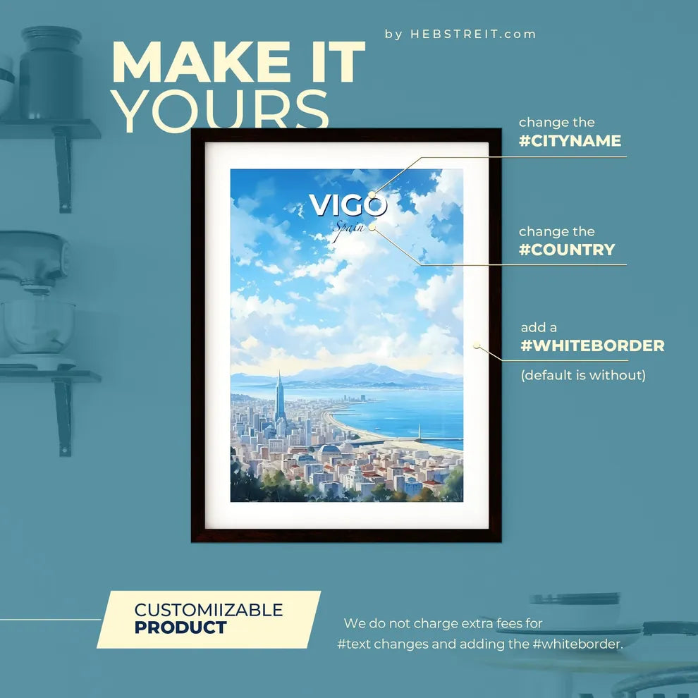 Vigo Spain Skyline - A City By The Water - Customizable Travel Gift Default Title