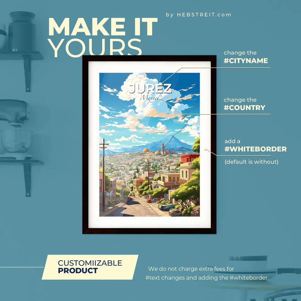 Jurez Mexico Skyline - A City With Trees And Mountains In The Background - Customizable Travel Gift Default Title