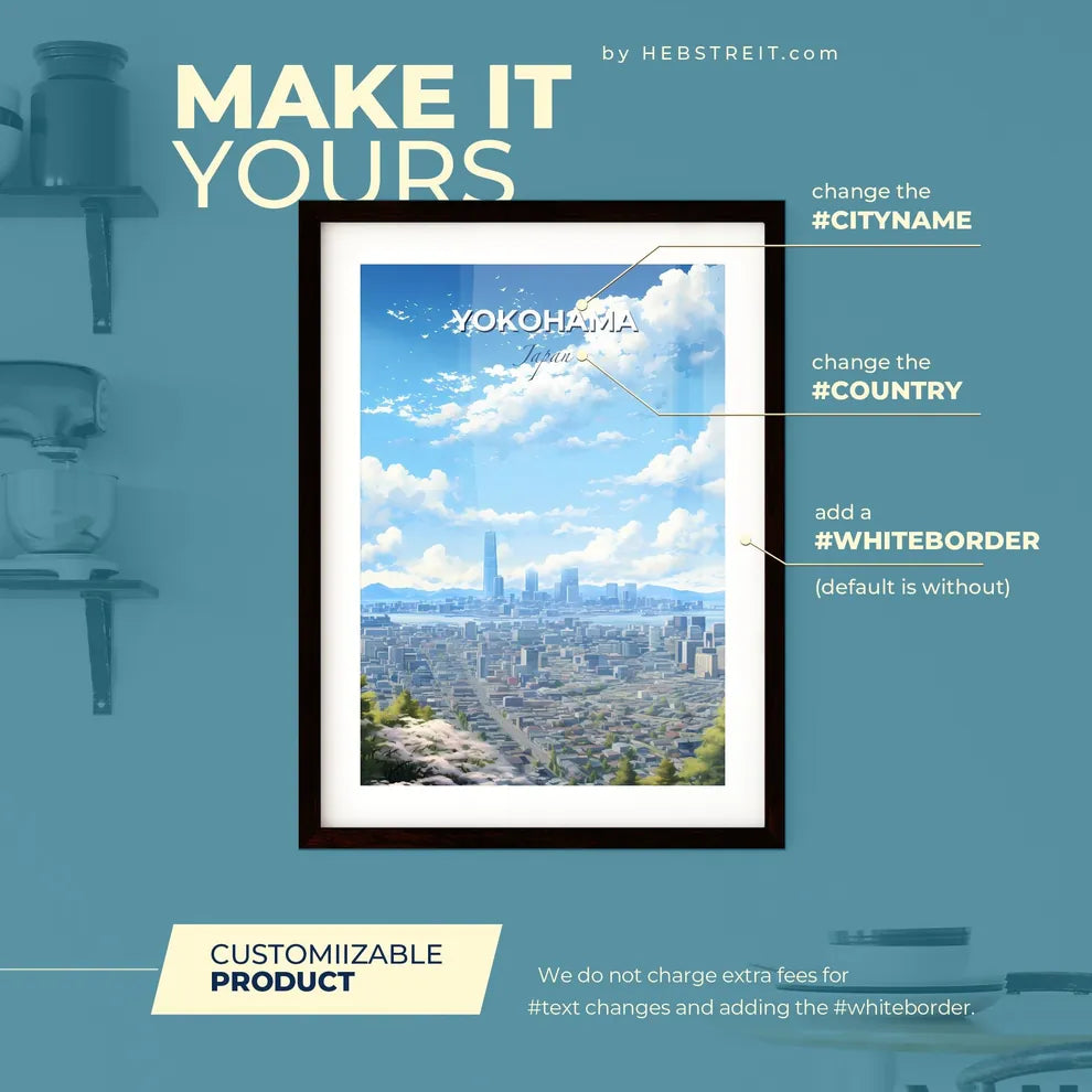 Yokohama Japan Skyline - A Cityscape With Trees And Blue Sky - Customizable Travel Gift Default Title