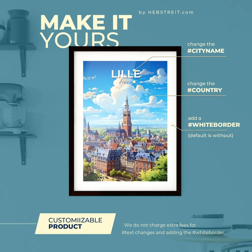 Lille France Skyline - A City With A Tower And Trees - Customizable Travel Gift Default Title