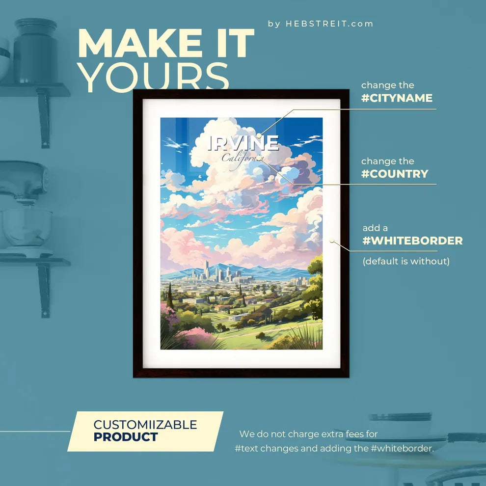 Irvine California Skyline - A Landscape Of A City With Trees And Mountains - Customizable Travel Gift Default Title