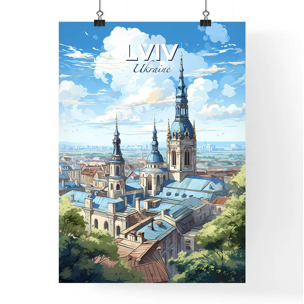 Lviv Ukraine Skyline - A Large Building With Blue Roofs And Towers - Customizable Travel Gift Default Title