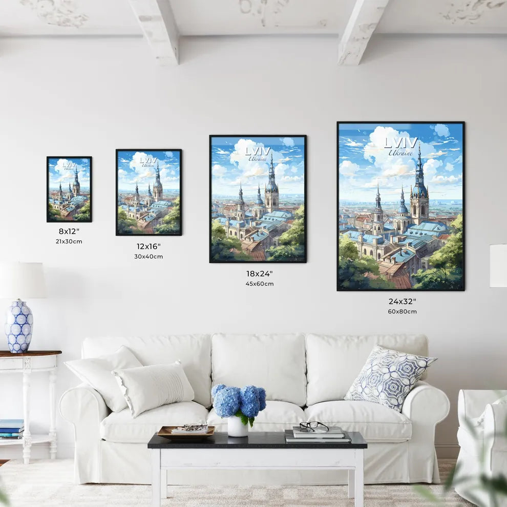 Lviv Ukraine Skyline - A Large Building With Blue Roofs And Towers - Customizable Travel Gift Default Title