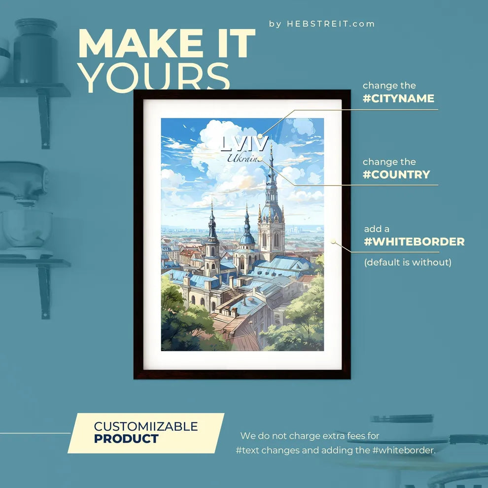 Lviv Ukraine Skyline - A Large Building With Blue Roofs And Towers - Customizable Travel Gift Default Title