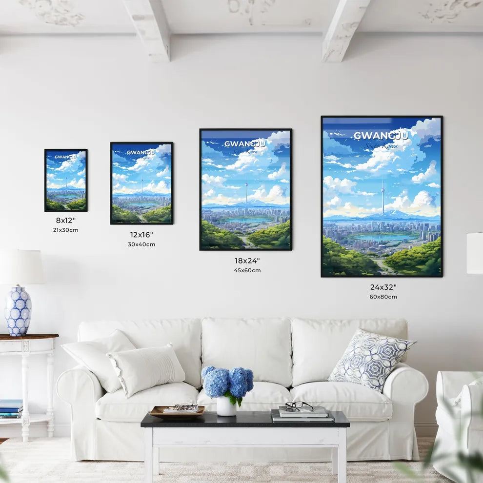 Gwangju South Korea Skyline - A City Landscape With A Tall Tower And A Lake - Customizable Travel Gift Default Title