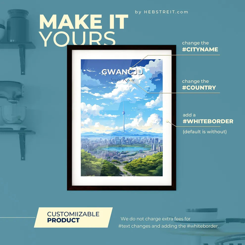 Gwangju South Korea Skyline - A City Landscape With A Tall Tower And A Lake - Customizable Travel Gift Default Title