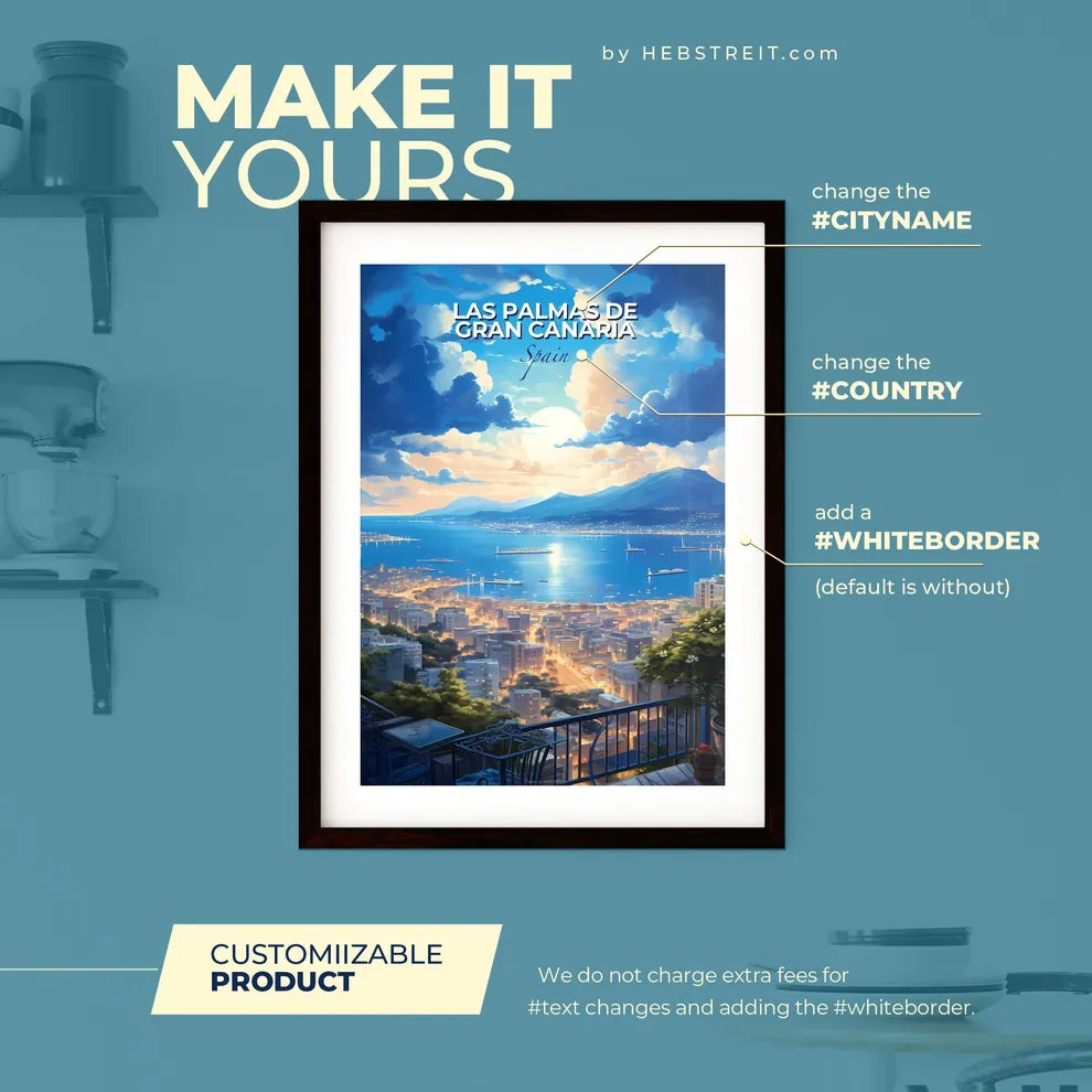 Las Palmas de Gran Canaria Spain Skyline - A Cityscape With A Body Of Water And Mountains - Customizable Travel Gift Default Title