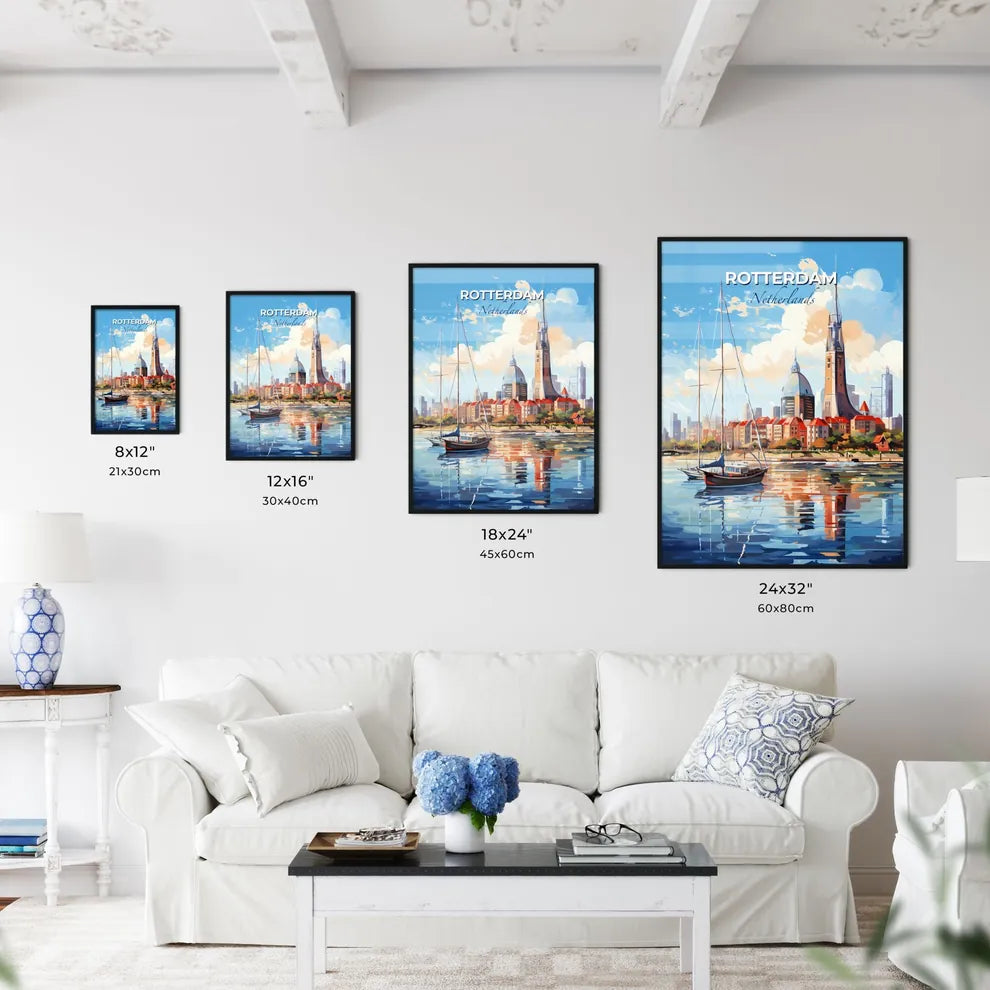Rotterdam Netherlands Skyline - A Sailboat In A Body Of Water With A City In The Background - Customizable Travel Gift Default Title